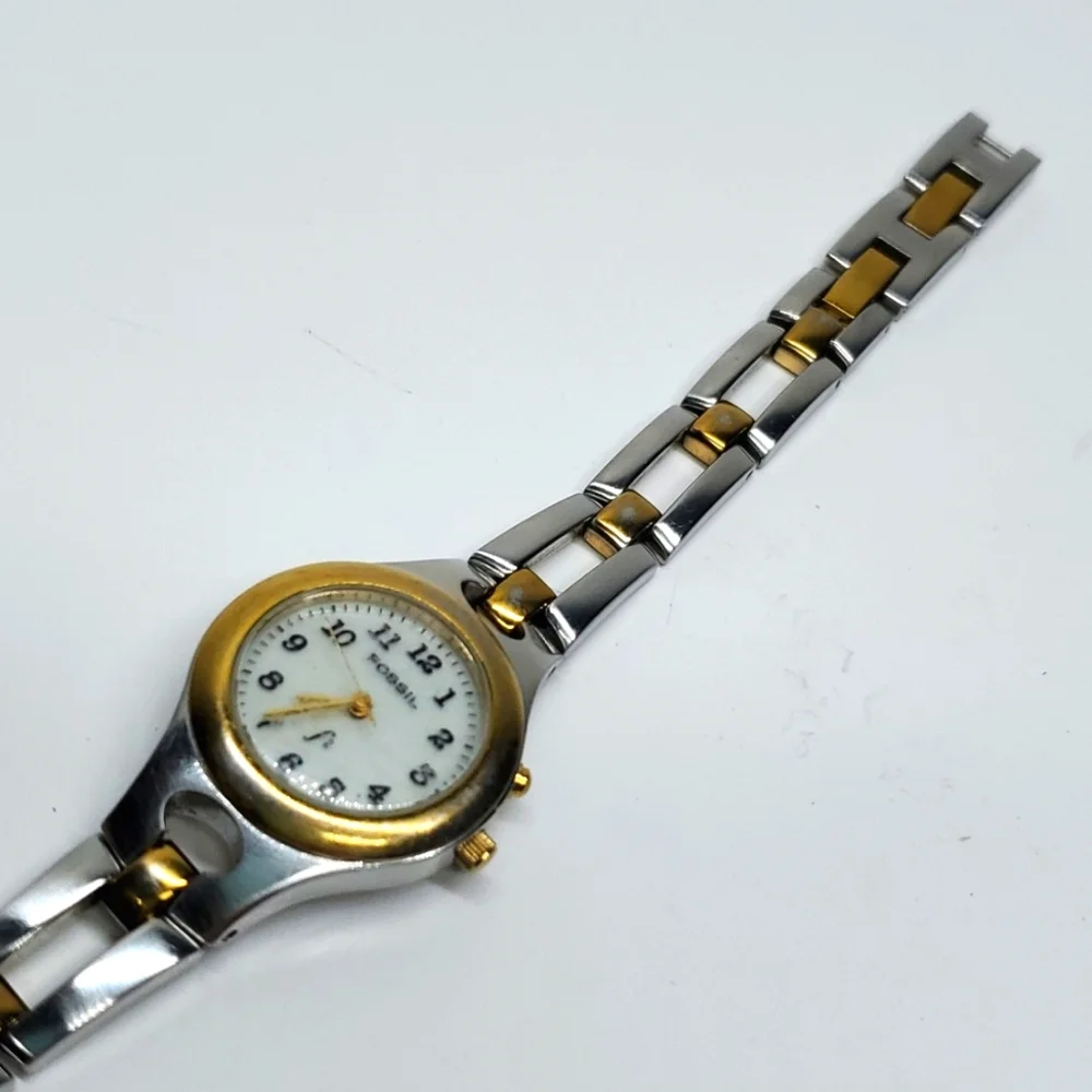 Vintage Fossil F² Watch ES9604 Two Tone Steel Wristband White Face Watch